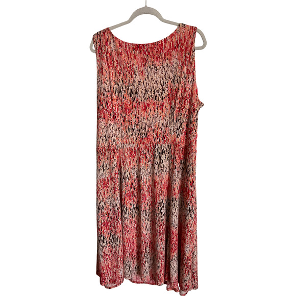 Perceptions Women's Dress 20W Coral Black Cream Abstract Pattern Sleeveless - Picture 2 of 9